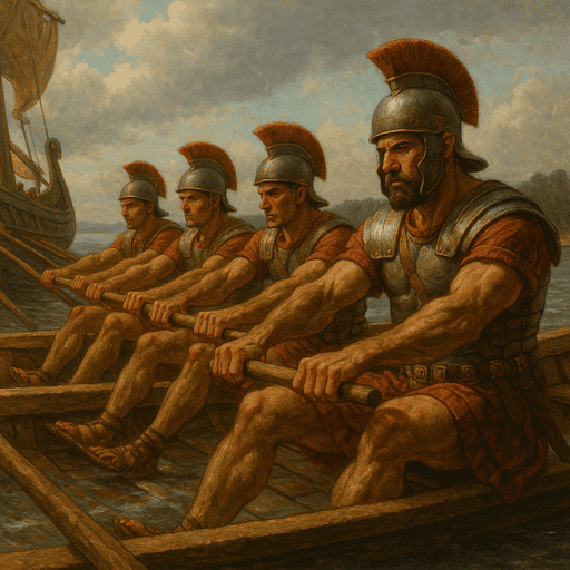 Kareiviai irkluoja galerose